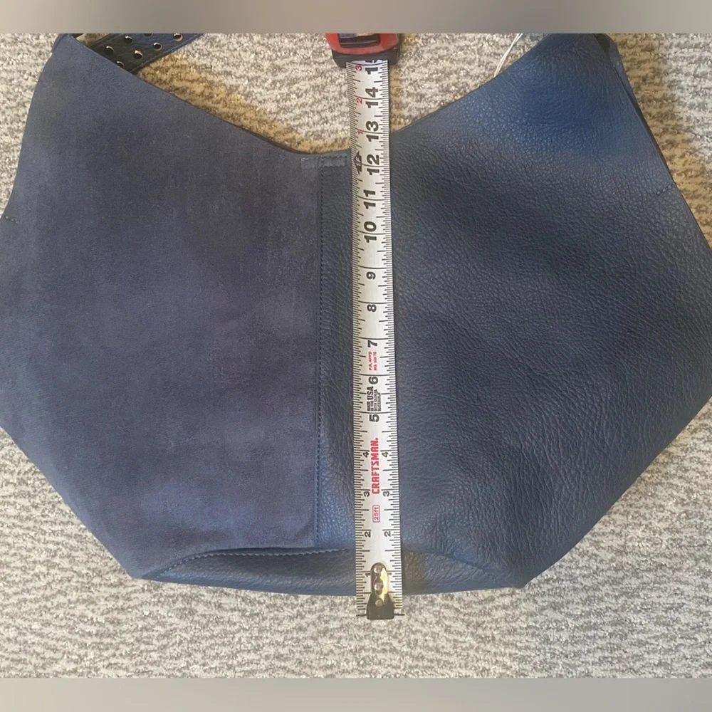 Shiraleah Blue Hobo Tote Bag with Studded Strap, Suede & Faux Leather